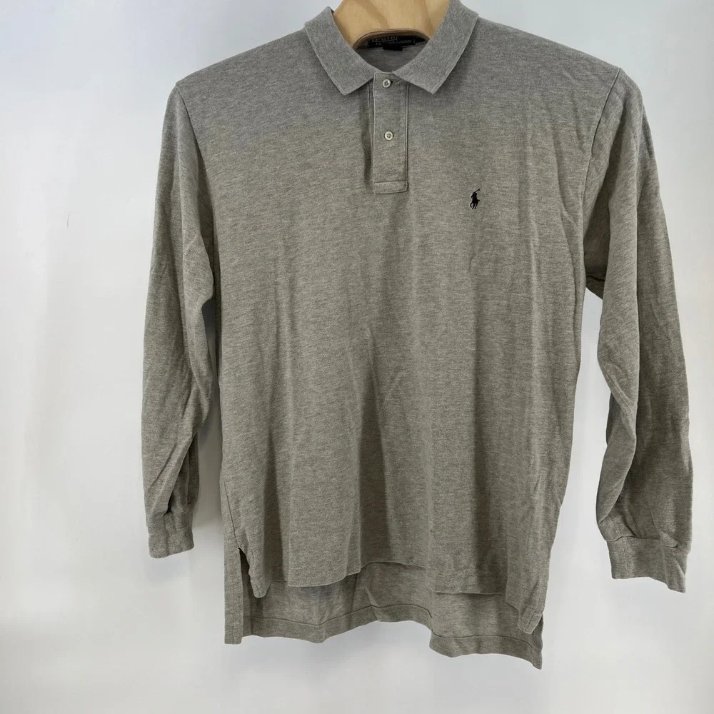 Polo Ralph Lauren Long Sleeve Polo Shirt Gray Pony Logo Cotton Men's XL